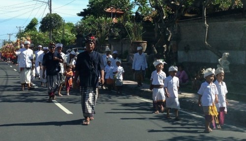 Bali Ceremonial Procession to Temple boys
