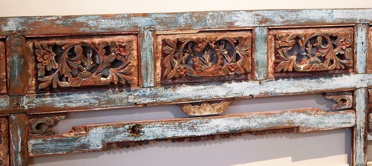 Old Carved Teak Bed Panel Headboardfrom Madura