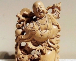 Hand Carved Happy Buddha Wood Statue from Bali