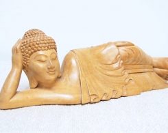 Hand Carved Reclining Buddha Wood Statue