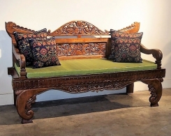 Intricately Carved Indonesian Bench Reclaimed Teak