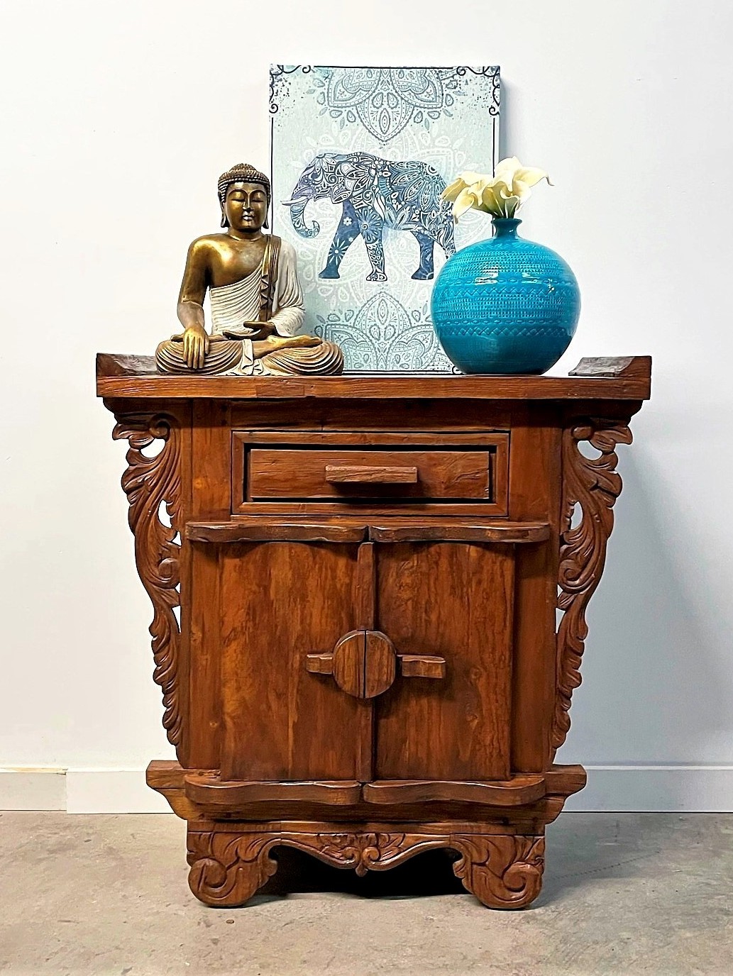 Hand Carved Bali Console Cabinet