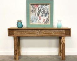 Natural Reclaimed Wood Carved Console Table
