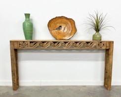 Long Narrow Carved Teak Console Table