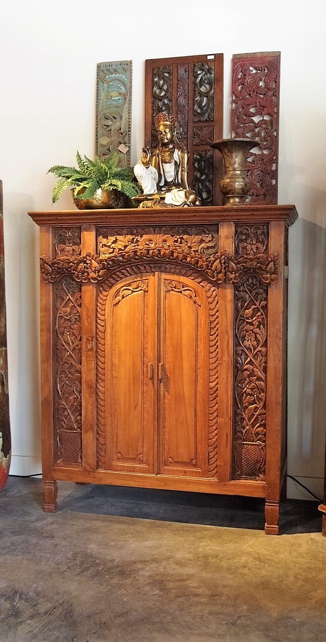 Reclaimed Teak Antique Style Carved Java Cabinet