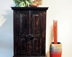 Espresso Finished Indonesian Cabinet with Carved Legs