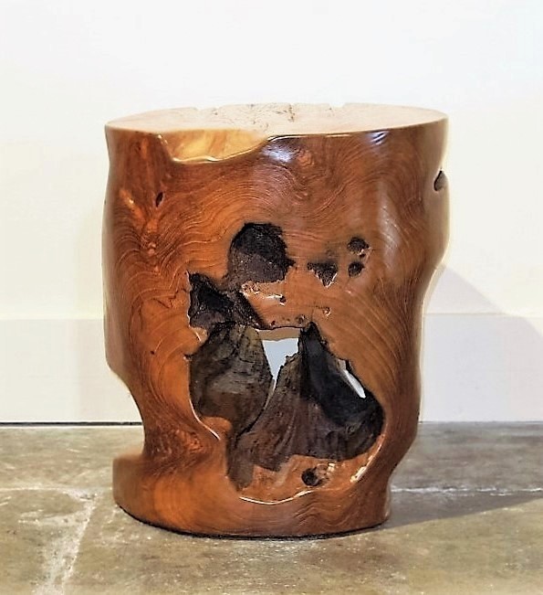 Solid Teak Burl Round Accent Table  Stool