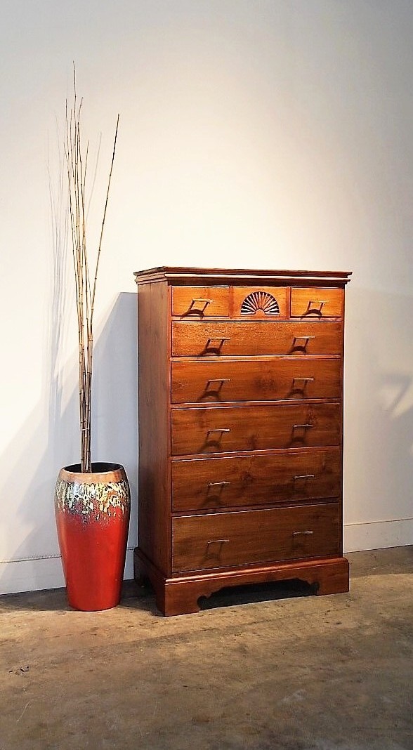 Tall Reclaimed Teak Chest with Drawers