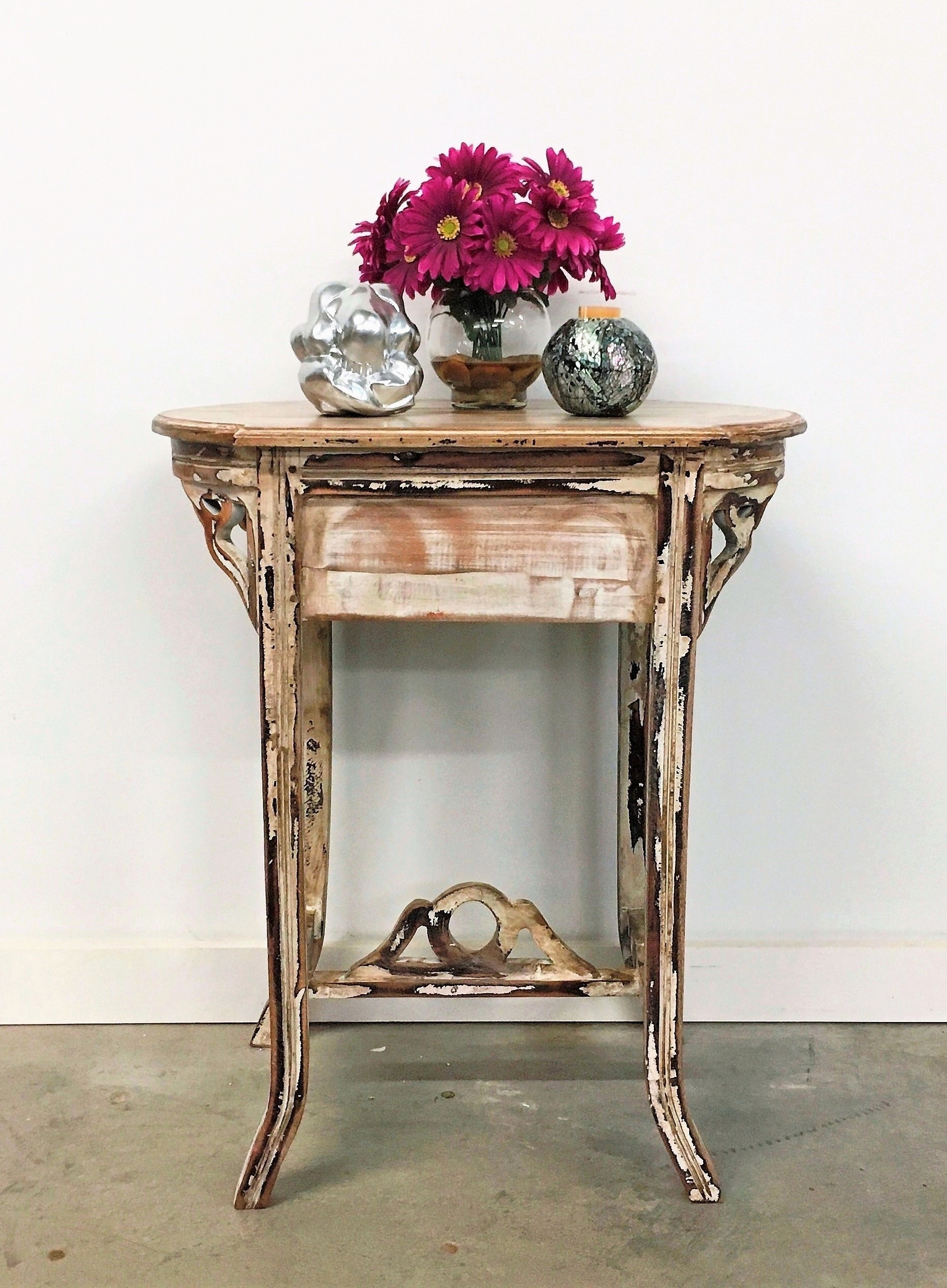 Distressed Mahogany Wood Accent Table