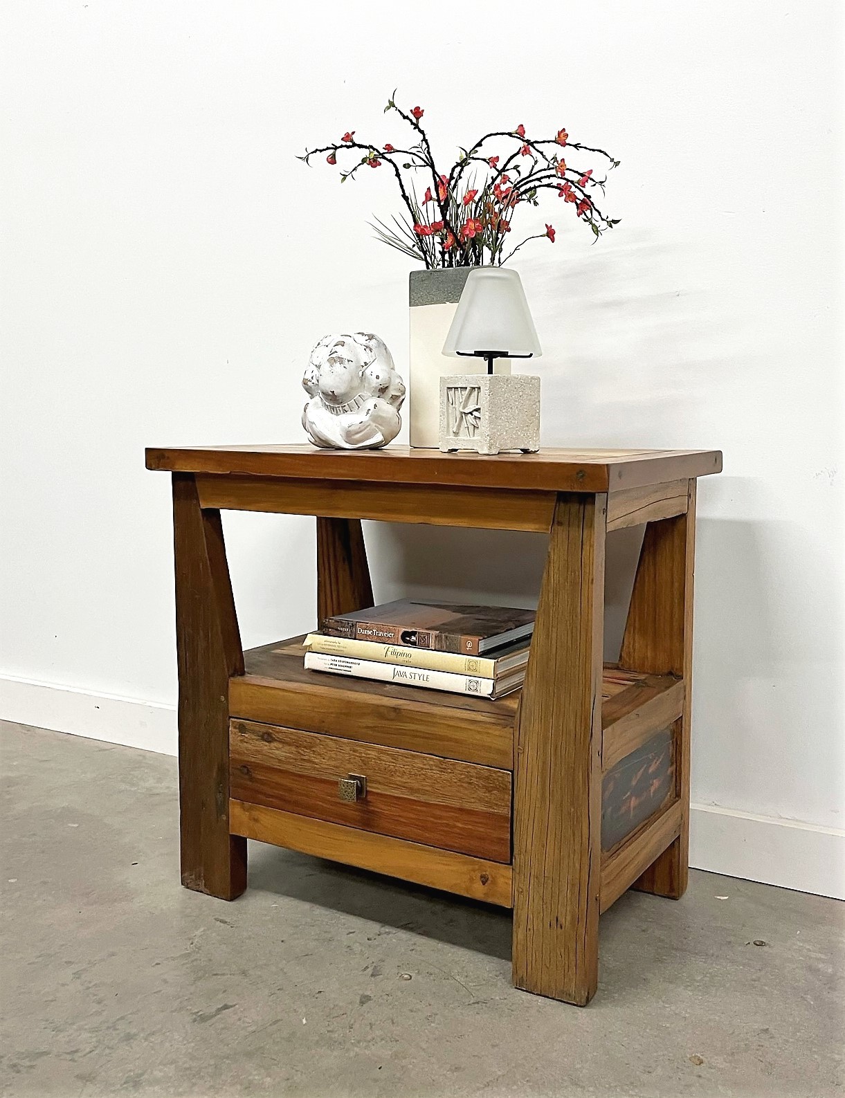 Reclaimed Wood Open Shelf Side Table Nightstand