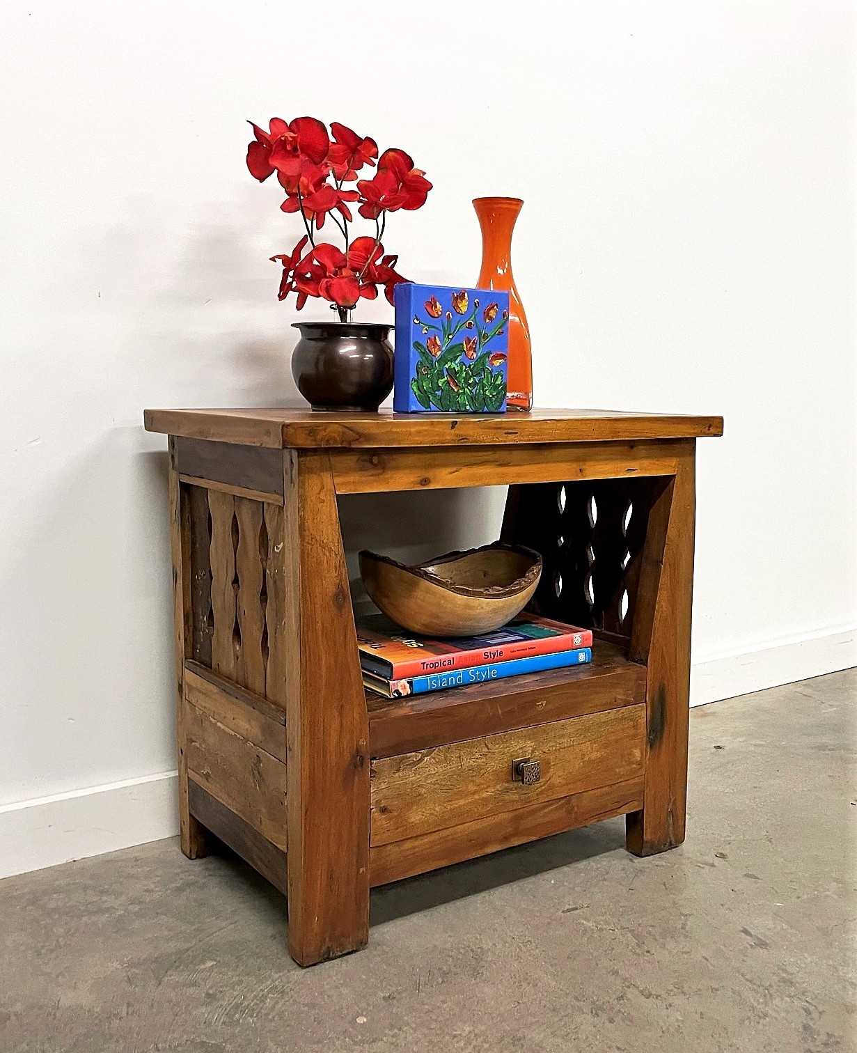 Rustic Reclaimed Wood Open Shelf Nightstand Side Table
