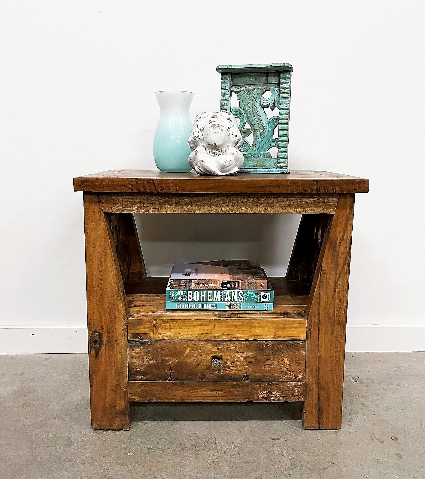 Rustic Reclaimed Wood Open Shelf Nightstand Side Table 2