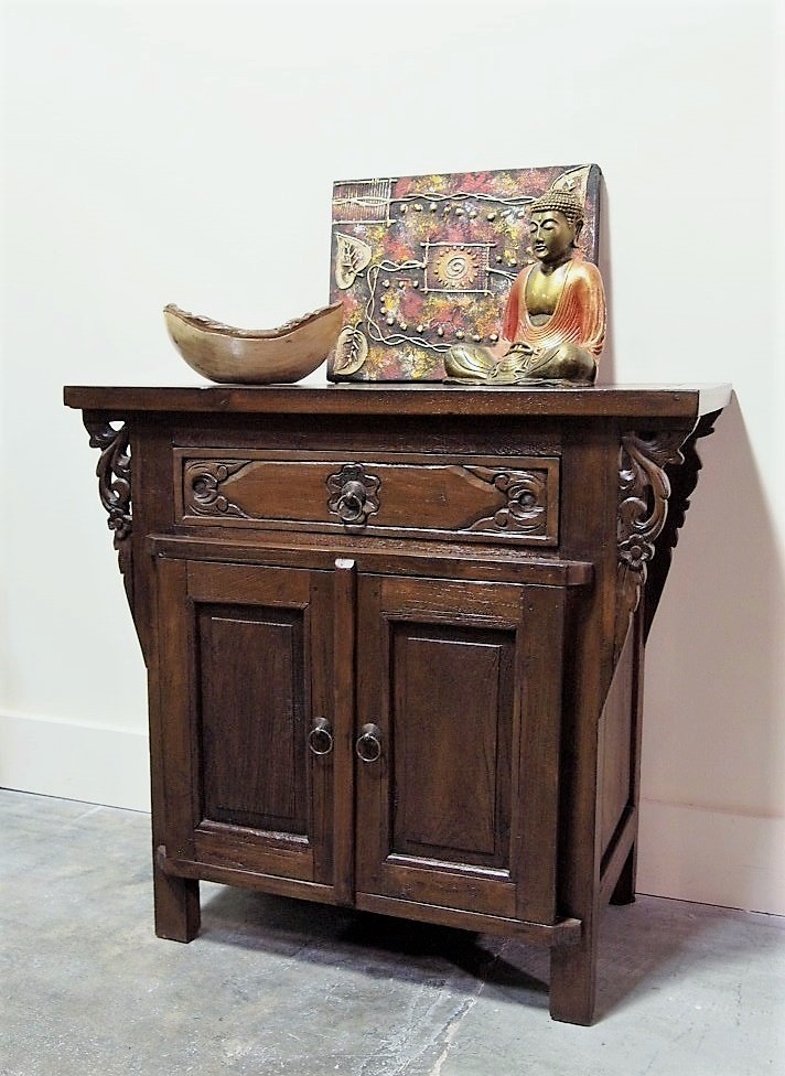 Carved Bali Console Cabinet