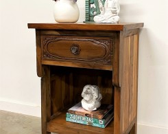 Carved Wood Nightstand with Storage