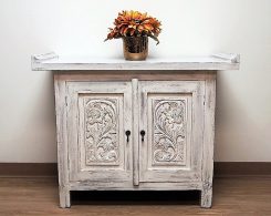 Reclaimed Teak Whitewashed Carved Console Cabinet