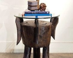 Round Tribal Side Table with Glass Top 3
