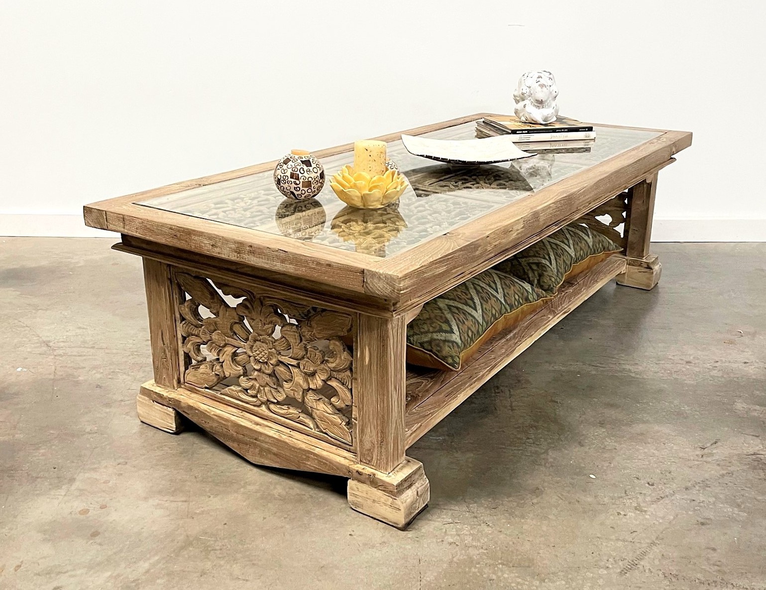 Organic Modern  Reclaimed Teak Carved  Coffee Table
