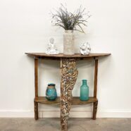 Tall Reclaimed Wood Half Moon Carved Console Table