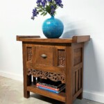 Reclaimed Teak Carved Indonesian Side Table with Drawer Reclaimed Teak Carved Indonesian Side Table with Drawer