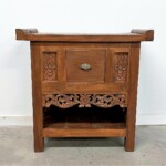 Reclaimed Teak Carved Indonesian Side Table with Drawer Reclaimed Teak Carved Indonesian Side Table with Drawer