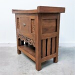 Reclaimed Teak Carved Indonesian Side Table with Drawer Reclaimed Teak Carved Indonesian Side Table with Drawer