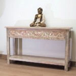 Whitewashed Carved Console Table with Shelf from Gado Gado Whitewashed Carved Console Table with Shelf from Gado Gado