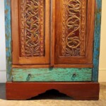 Distressed Reclaimed Teak Carved Cabinet Distressed Reclaimed Teak Carved Cabinet