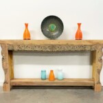 Long Narrow Carved Artisan Console Table with Shelf at Gado Gado Long Narrow Carved Artisan Console Table with Shelf