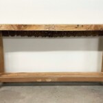 Long Narrow Carved Artisan Console Table with Shelf