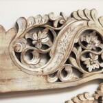 Old Carved Teak Panel Whitewashed