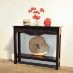 Narrow Carved Console Table with Old Teak Panel at Gado Gado