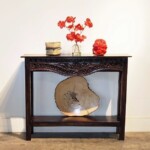 Narrow Carved Console Table with Old Teak Panel Narrow Carved Console Table with Old Teak Panel at Gado Gado