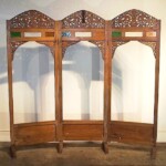 Old Carved Teak Screen Headboard with Glass