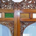 Old Carved Teak Screen Headboard Old Carved Teak Screen Headboard with Glass