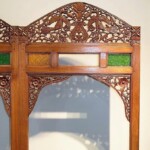 Old Carved Teak Screen Headboard with Glass