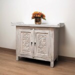 Reclaimed Teak Whitewashed Carved Console Cabinet Reclaimed Teak Whitewashed Carved Console Cabinet