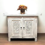 Reclaimed Teak Whitewashed Carved Console Cabinet