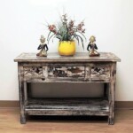 Reclaimed Wood Carved Console Table Distressed Finish Reclaimed Wood Carved Console Table Distressed Finish from Gado Gado