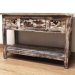 Reclaimed Wood Carved Console Table Distressed Finish Reclaimed Wood Carved Console Table Distressed Finish