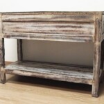 Reclaimed Wood Carved Console Table Distressed Finish
