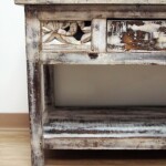 Reclaimed Wood Carved Console Table Distressed Finish