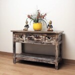 Reclaimed Wood Carved Console Table Distressed Finish Reclaimed Wood Carved Console Table Distressed Finish