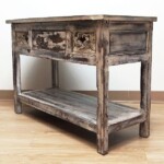 Reclaimed Wood Carved Console Table Distressed Finish Reclaimed Wood Carved Console Table Distressed Finish