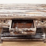 Reclaimed Wood Carved Console Table Distressed Finish