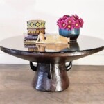 Round Coffee Table with Unique Wood Base Round Coffee Table with Unique Wood Base