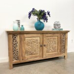 Modern Organic Carved Teak Sideboard Modern Organic Carved Teak Sideboard