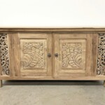 Modern Organic Carved Teak Sideboard Modern Organic Carved Teak Sideboard