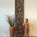 Old Gold Painted Carved Teak Panel 129 Old Gold Painted Carved Teak Panel 129