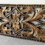 Old Gold Painted Carved Teak Panel 129