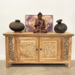 Old Copper Pot in display - right Old Sumba Clay Pot with Markings